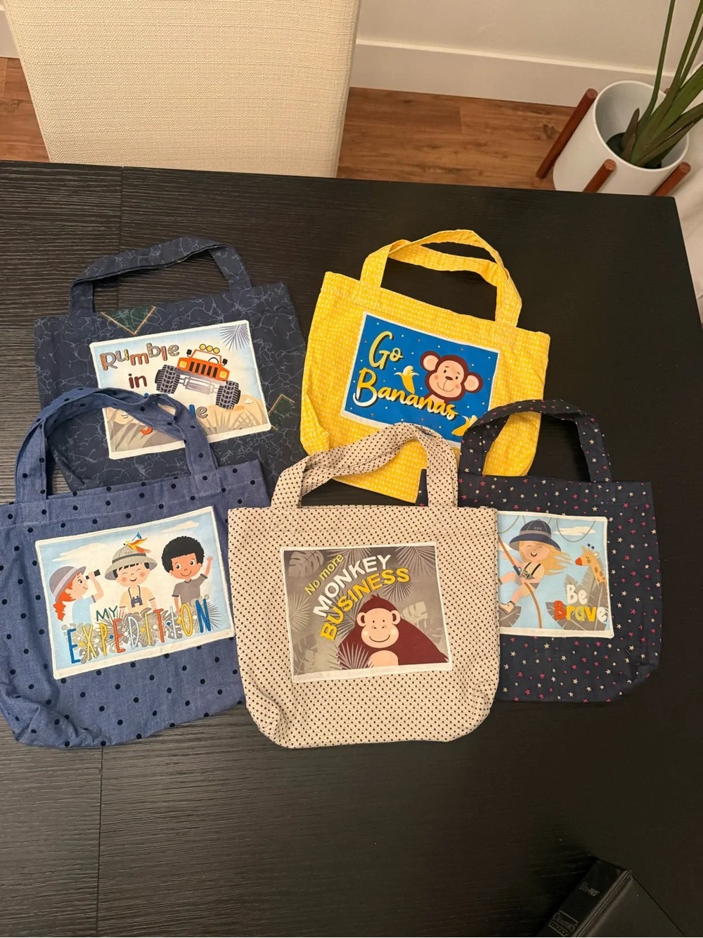 Handmade Totes Bundle of (5) Kids Totes Jungle Safari Zoo Theme Party Favors